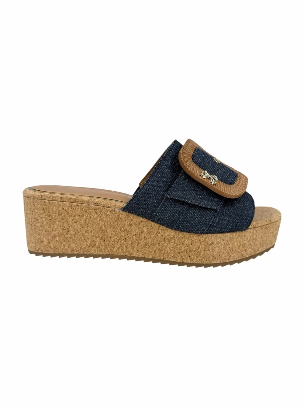 Sam and Libby Crysta Buckled Platform Wedges Polar Blue Denim Size 9M